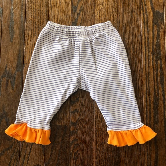 Magnolia Baby Girls 6M Purple/White Striped Orange Ruffle Pants 100% Pima Cotton - Picture 1 of 6